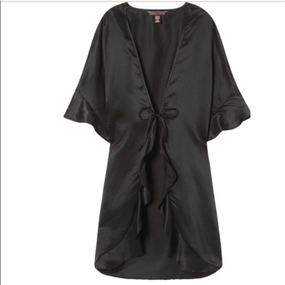 NWT 😈 CUTE BLACK SILKY RUFFLE ROBE